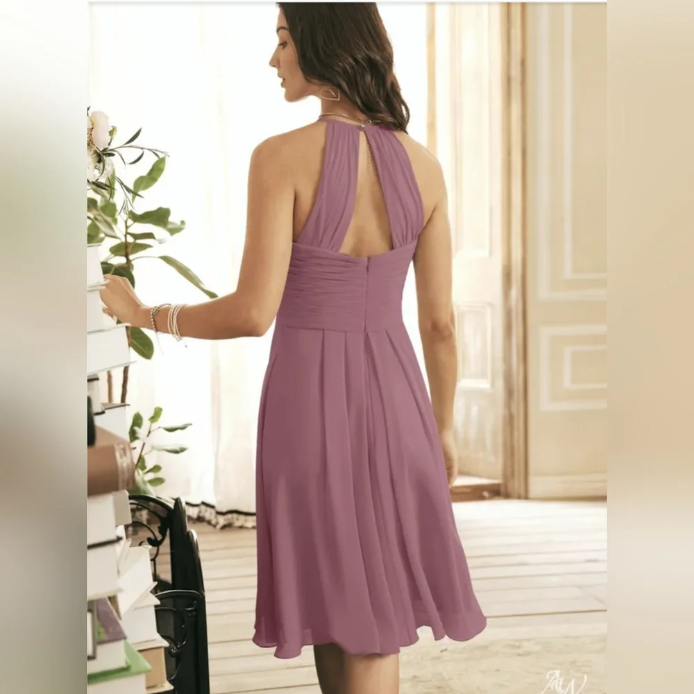 AW Bridal Becky Bridesmaid Prom Wedding Guest Midi Date Dress,10, Rose - Picture 2 of 8